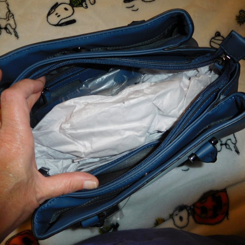 NWT Simply Vera Vera Wang Caitlin Functional Satchel Bag blue tie dye - Picture 8 of 16